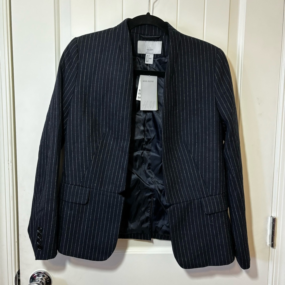 💙 NWT H&M WOOL BLEND BLAZER Size 6 Black  A0